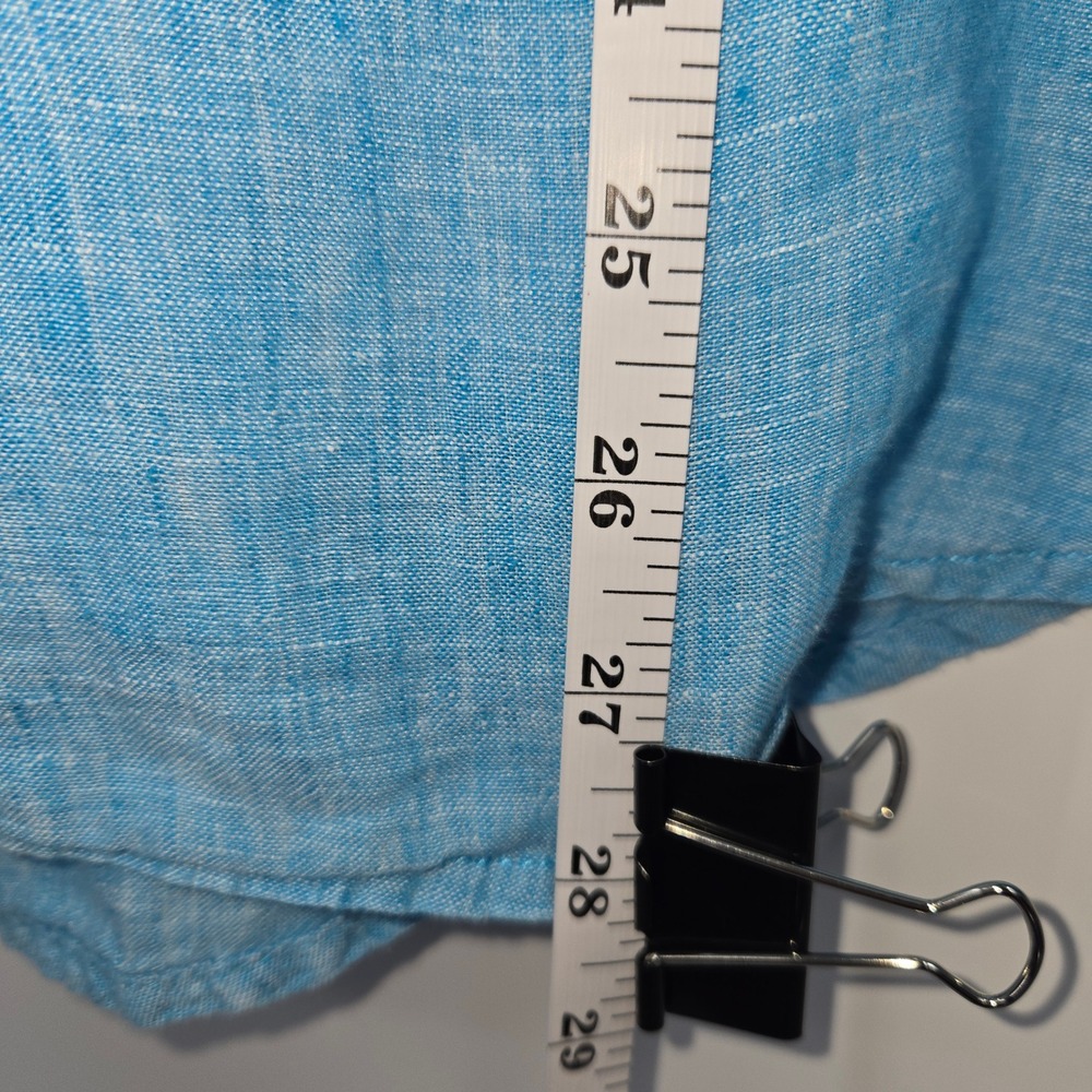 Sigrid Olsen Button Up Top Women Large Blue Linen Roll Tab Casual Summer Blouse - Picture 6 of 9